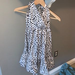 black spotted flare dress